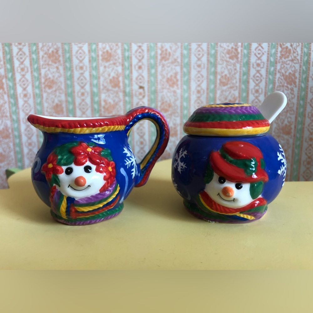 Vintage Miniature Snowman Pitcher & Sugar Jar Set